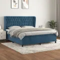 cadre de lit et matelas Bleu foncé 180x200cm Velours