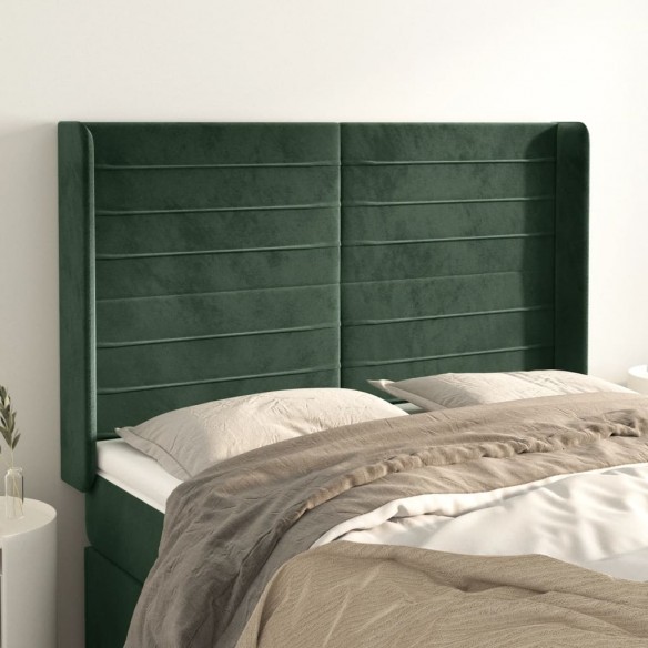 Tête de lit avec oreilles Vert foncé 147x16x118/128 cm Velours