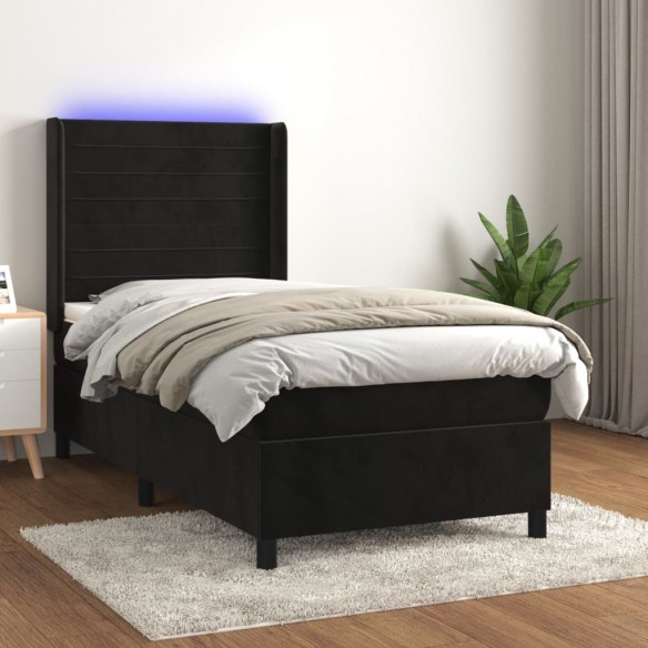 Sommier à lattes de lit matelas et LED Noir 90x200 cm Velours