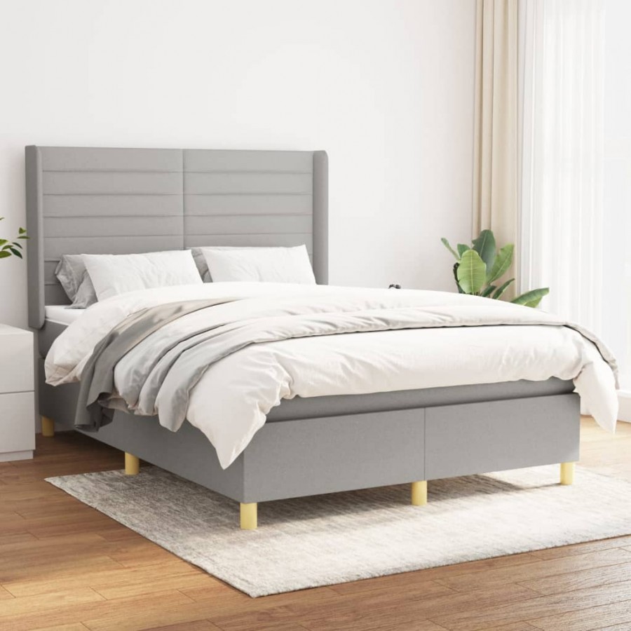 cadre de lit avec matelas Gris clair 140x190cm Tissu