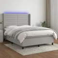 cadre de lit matelas LED Gris clair 140x190 cm Tissu
