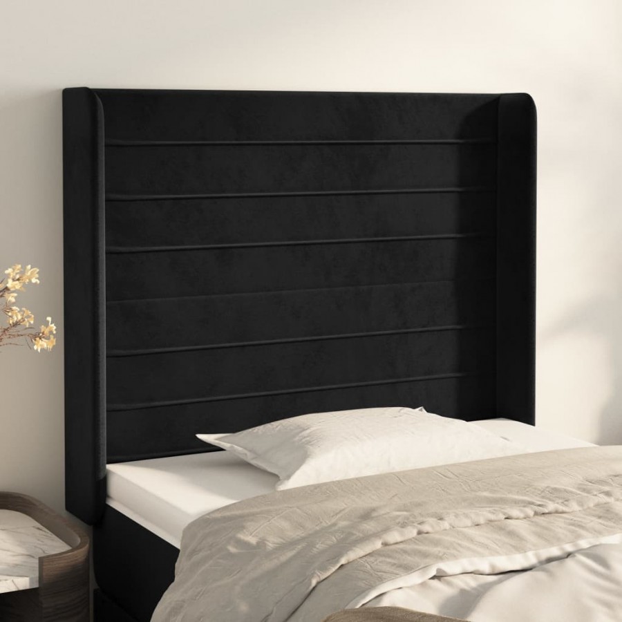 Tête de lit avec oreilles Noir 93x16x118/128 cm Velours