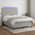 cadre de lit et matelas et LED Gris clair 140x190 cm