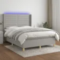 cadre de lit matelas LED Gris clair 140x190 cm Tissu