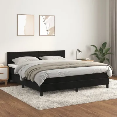 cadre de lit avec matelas Noir 180x200 cm Velours