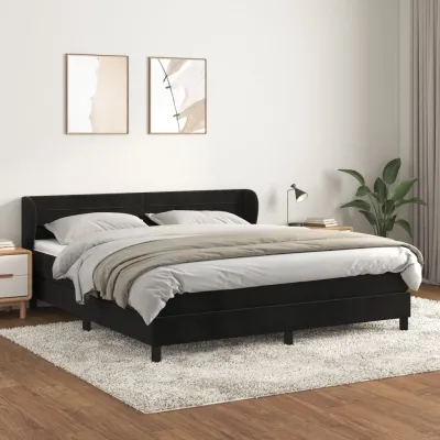 cadre de lit avec matelas Noir 180x200 cm Velours
