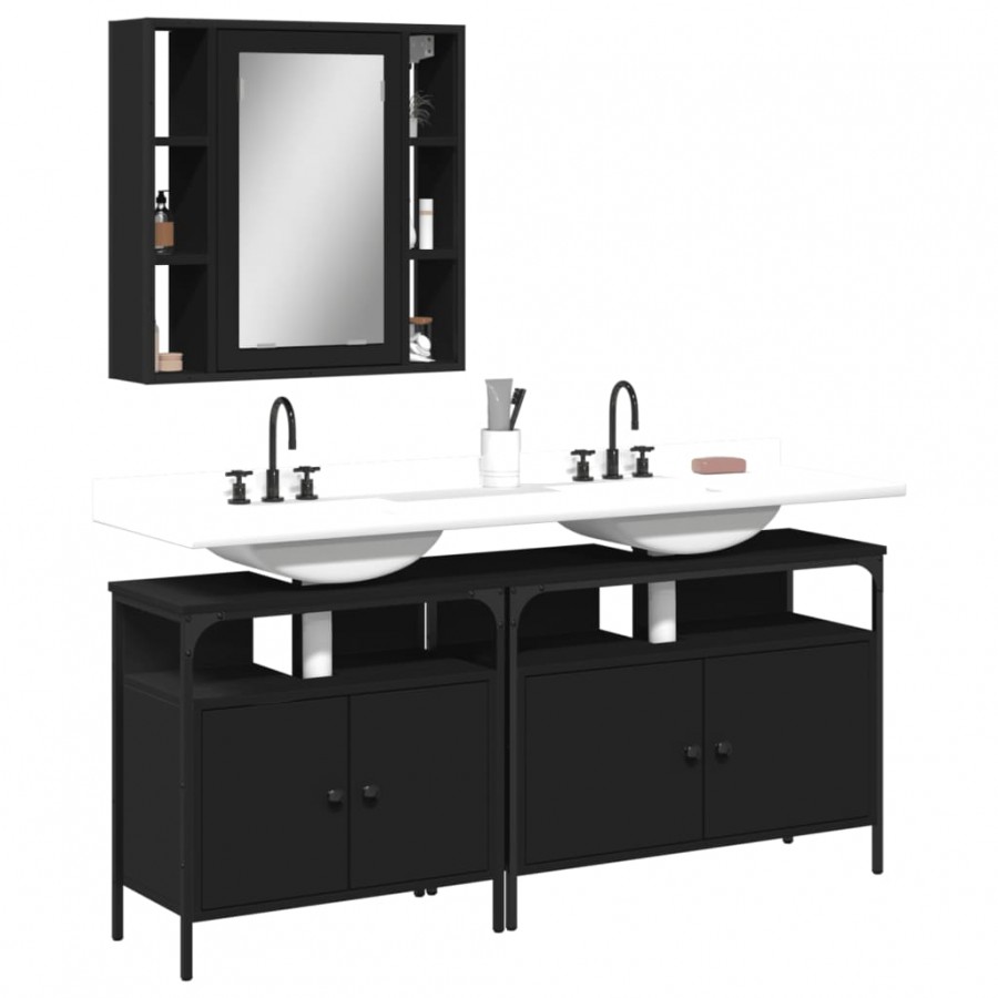 Ensemble d'armoires salle de bain 3 pcs noir bois d'ingénierie