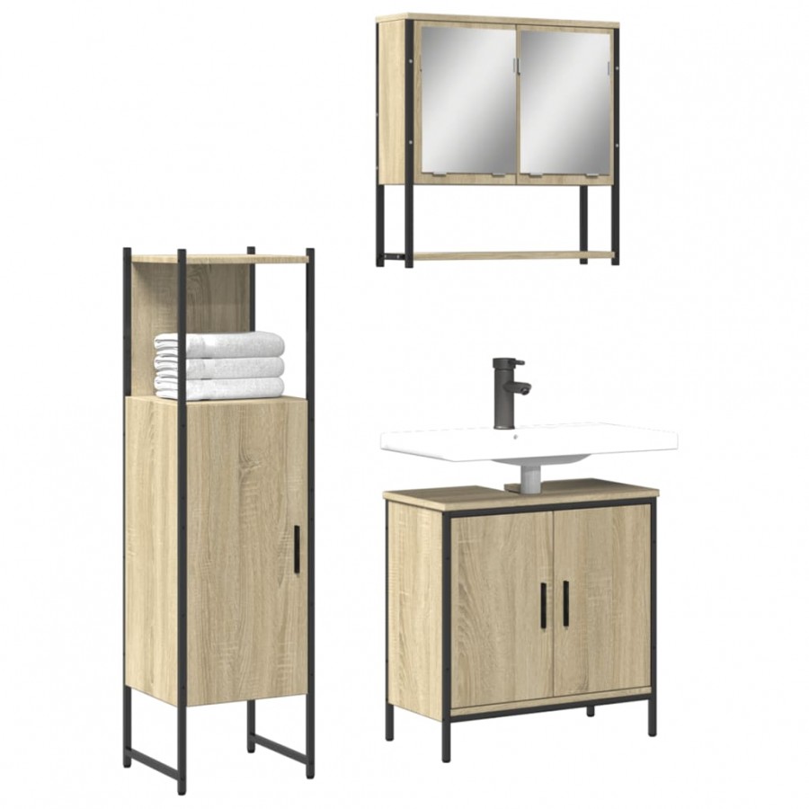 Ensemble de meubles de salle de bain 3 pcs chêne sonoma