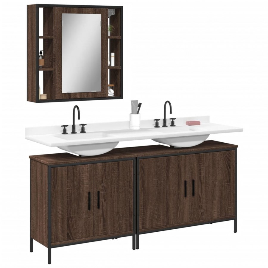 Ensemble d'armoires de salle de bain 3 pcs chêne marron