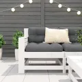 Canapé de jardin accoudoir avec coussin blanc bois massif pin