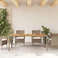Table de jardin beige 190x90x75 cm résine tressée bois d'acacia