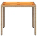 Table de jardin beige 90x90x75 cm résine tressée et bois acacia