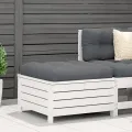 Repose-pied de jardin avec coussin blanc bois de pin massif