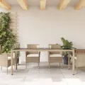 Table de jardin avec dessus en verre beige résine tressée