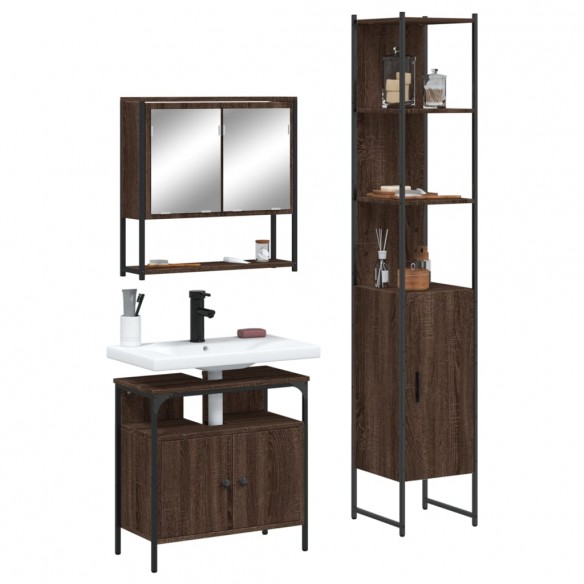 Ensemble de meubles de salle de bain 3 pcs Chêne marron