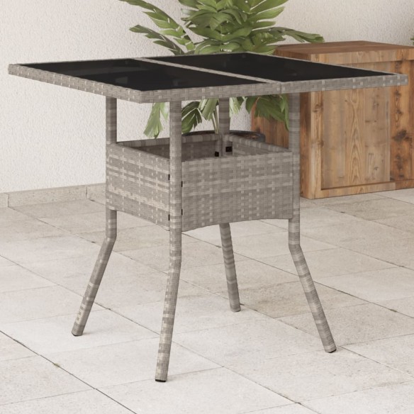 Table de jardin avec dessus en verre gris clair résine tressée