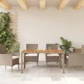 Table de jardin beige 150x90x75 cm résine tressée bois d'acacia