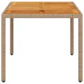 Table de jardin beige 150x90x75 cm résine tressée bois d'acacia