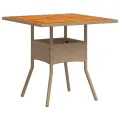 Table de jardin beige 80x80x75 cm résine tressée et bois acacia