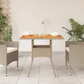 Table de jardin beige 80x80x75 cm résine tressée et bois acacia