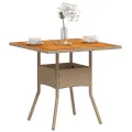 Table de jardin beige 80x80x75 cm résine tressée et bois acacia