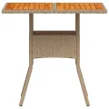Table de jardin beige 80x80x75 cm résine tressée et bois acacia