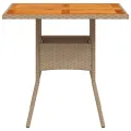 Table de jardin beige 80x80x75 cm résine tressée et bois acacia