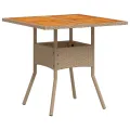Table de jardin beige 80x80x75 cm résine tressée et bois acacia