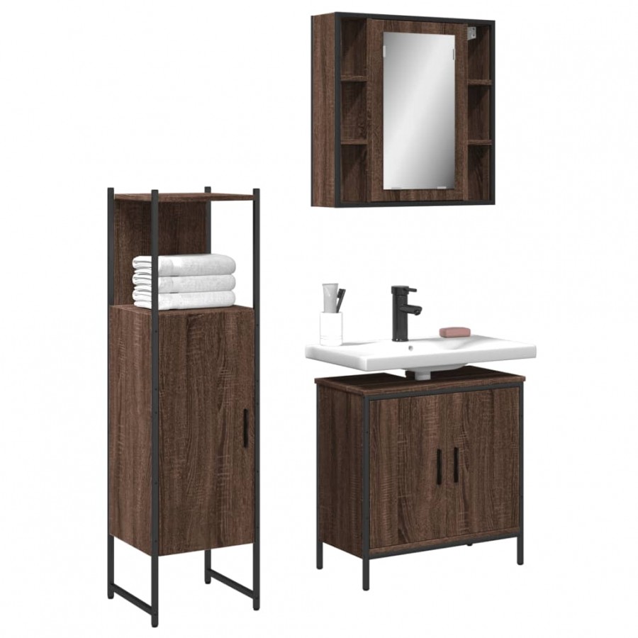 Ensemble d'armoires de salle de bain 3 pcs chêne marron