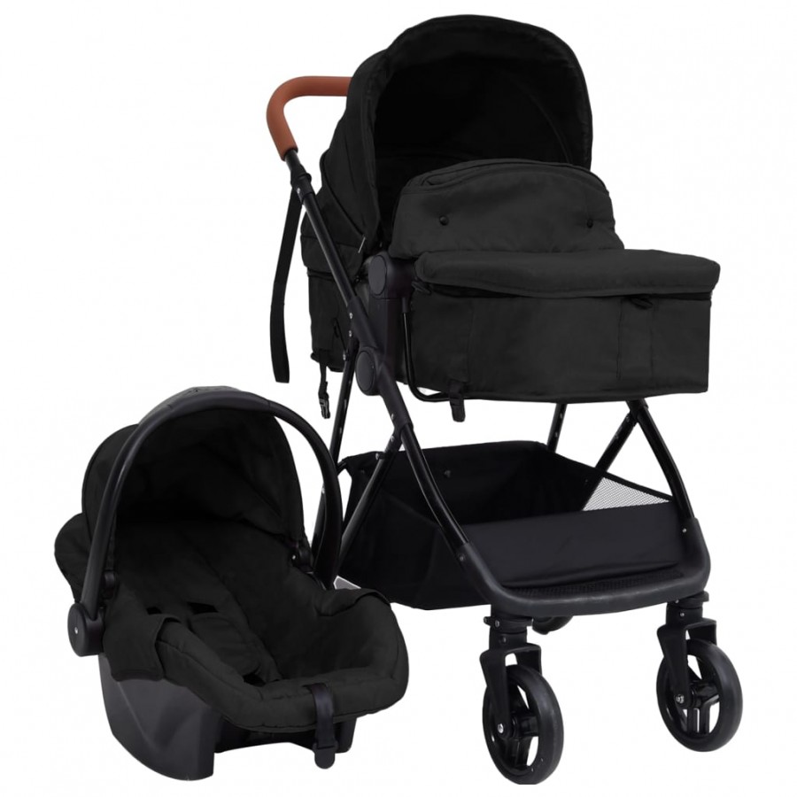 Poussette pour bébé 3-en-1 Anthracite et noir Acier