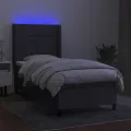 cadre de lit matelas LED Gris foncé 100x200 cm Tissu