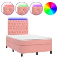 cadre de lit et matelas LED rose 120x190 cm velours