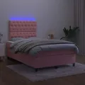 cadre de lit et matelas LED rose 120x190 cm velours