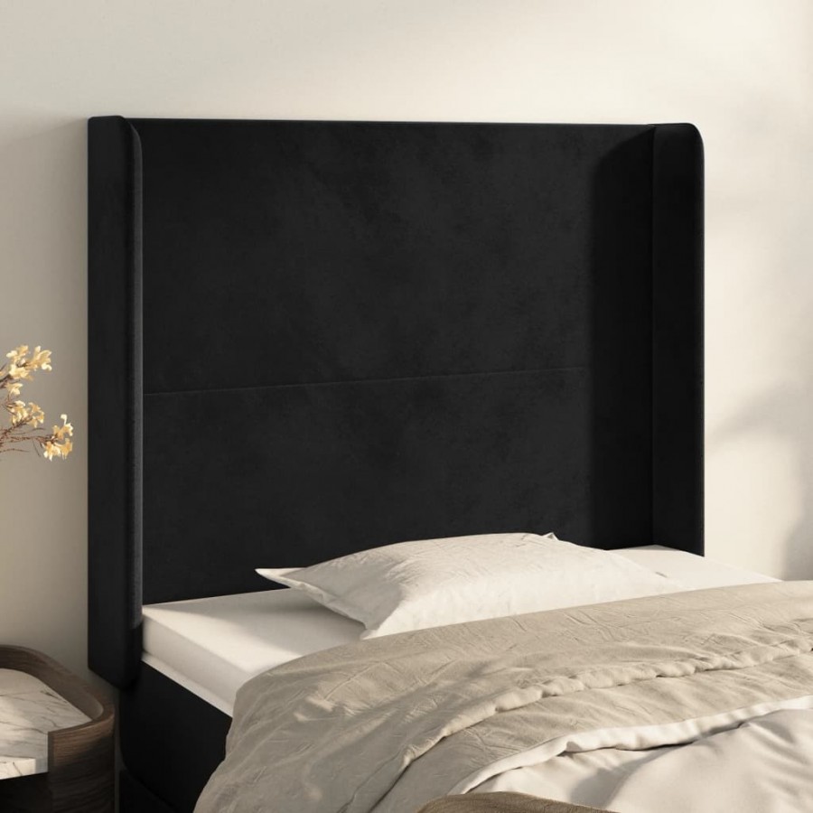 Tête de lit avec oreilles Noir 83x16x118/128 cm Velours