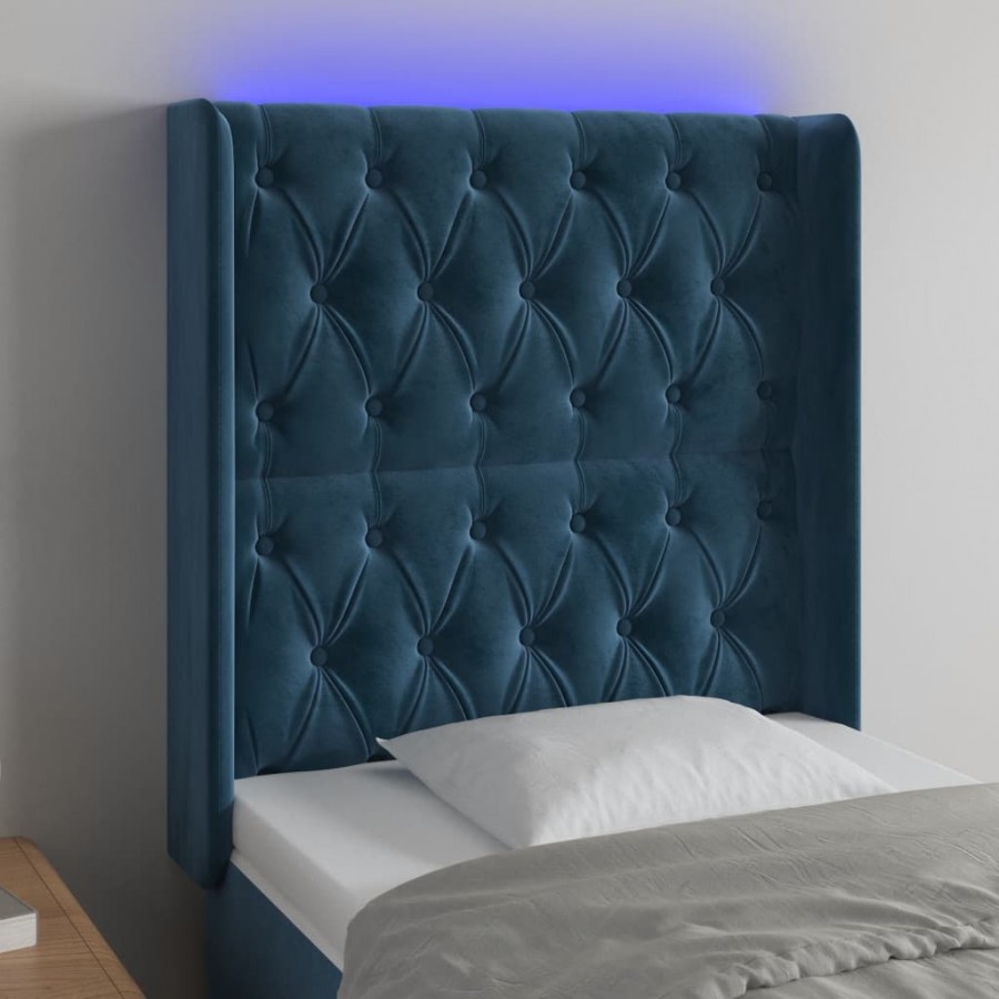 Tête de lit à LED Bleu foncé 83x16x118/128 cm Velours