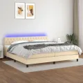 cadre de lit et matelas et LED Crème 200x200cm Tissu