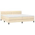 cadre de lit et matelas et LED Crème 200x200cm Tissu