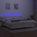 cadre de lit et matelas et LED Crème 200x200cm Tissu