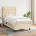 cadre de lit avec matelas Crème 90x200 cm Tissu