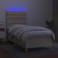cadre de lit et matelas et LED Crème 90x200 cm Tissu