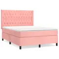 cadre de lit avec matelas Rose 140x190 cm Velours