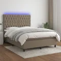 cadre de lit et matelas et LED Taupe 140x200cm Tissu