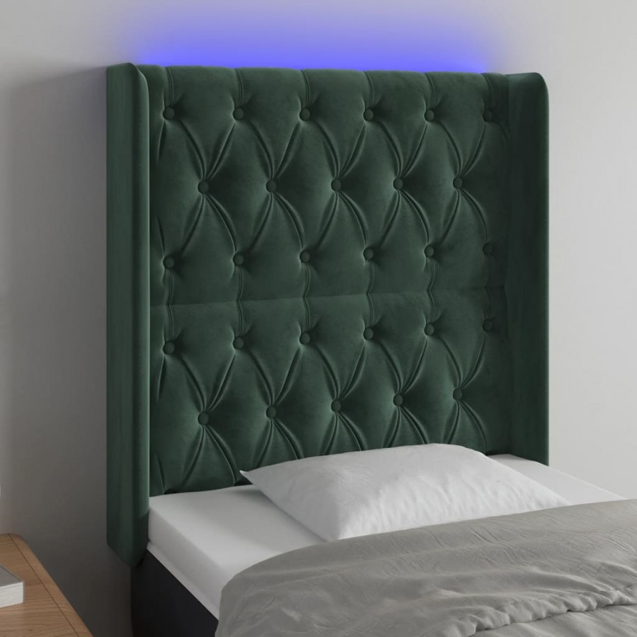 Tête de lit à LED Vert foncé 83x16x118/128 cm Velours