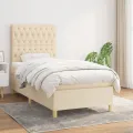 cadre de lit avec matelas Crème 100x200 cm Tissu