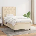 cadre de lit avec matelas Crème 100x200 cm Tissu