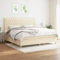 cadre de lit avec matelas Crème 200x200 cm Tissu