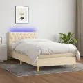 cadre de lit avec matelas LED Crème 100x200 cm Tissu