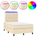 cadre de lit et matelas et LED Crème 120x200cm Tissu