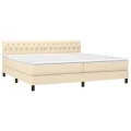 cadre de lit avec matelas Crème 200x200 cm Tissu