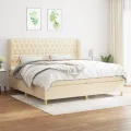 cadre de lit avec matelas Crème 200x200 cm Tissu